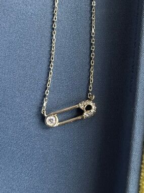 NWOT Rachel Zoe Gold-Tone Safety Pin Pendant Necklace with CZ Accents